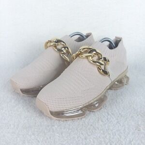 Freewalk‎ Sneakers Women's 7 Foam Fit Beige Knit Sneakers Gold Chain